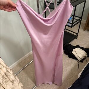 Astr Lilac Satin Cowl Neck Strapless Slip Dress